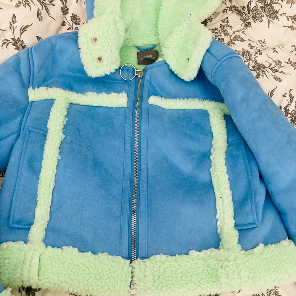 Blue and Green faux sheepskin Jacket - Picture 1 of 1